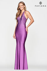 Rhinestone Beaded V Neckline Dress With Straps And Open Back