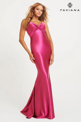 Sleek Satin Long Dress For Prom With Knot Bustier | 11034