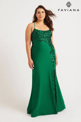 Plus Size Scoop Neck Gown With Sequin Applique | 9570