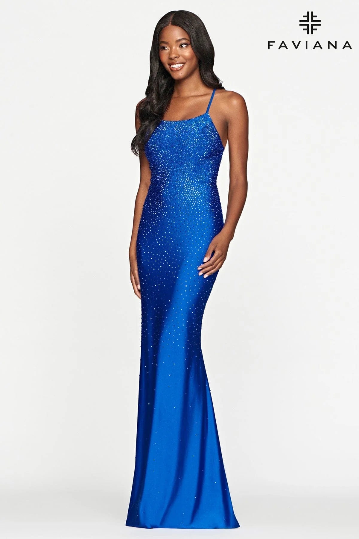 Royal Tight Prom Dress With Rhinestone Beading And Scoop Neck