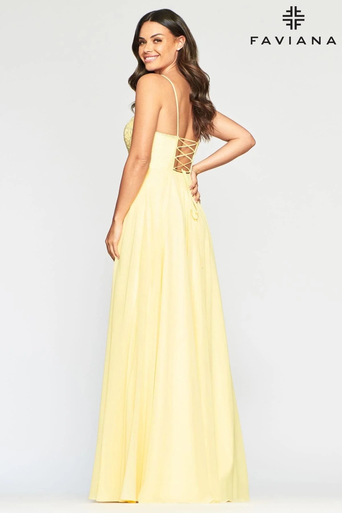 Chiffon Long Prom Dress With Deep V Neckline And Beading Applique