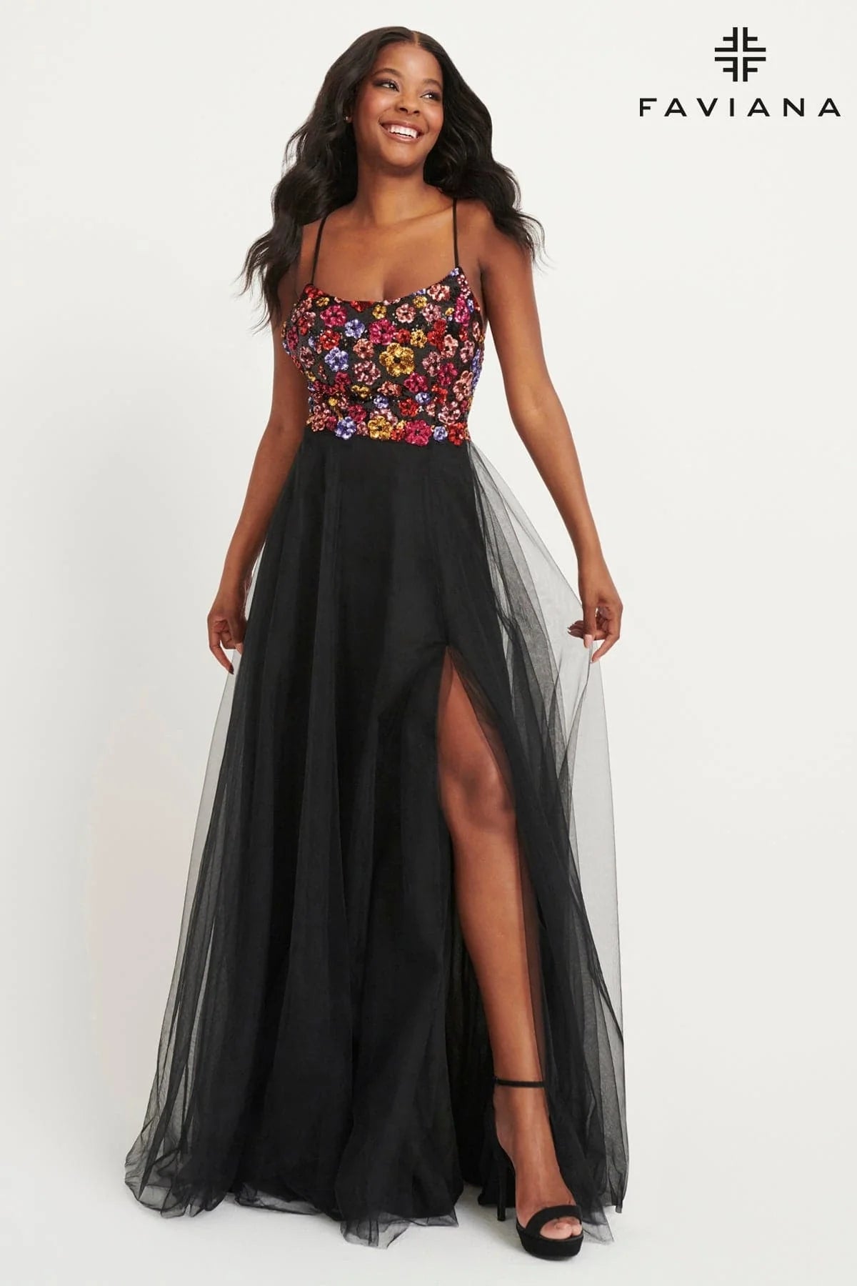 Floral Sequin Pattern Bustier With Flowy Tulle Skirt | 11039