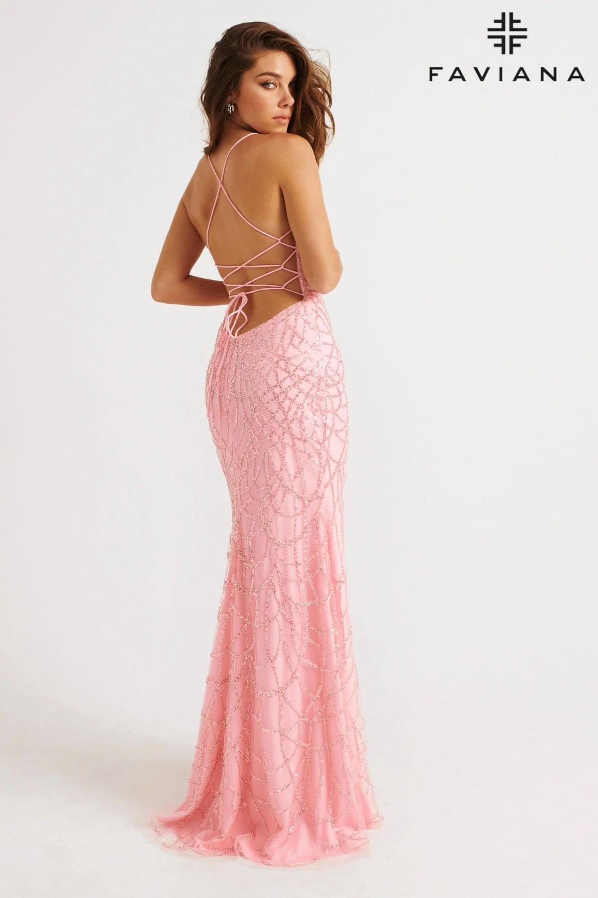 V-Neck Dress With Silver Beaded Appliqué And Side Slit | 11084