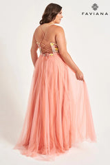 Floral Plus Size Dress With Sequin Bustier And Tulle Skirt | 9557