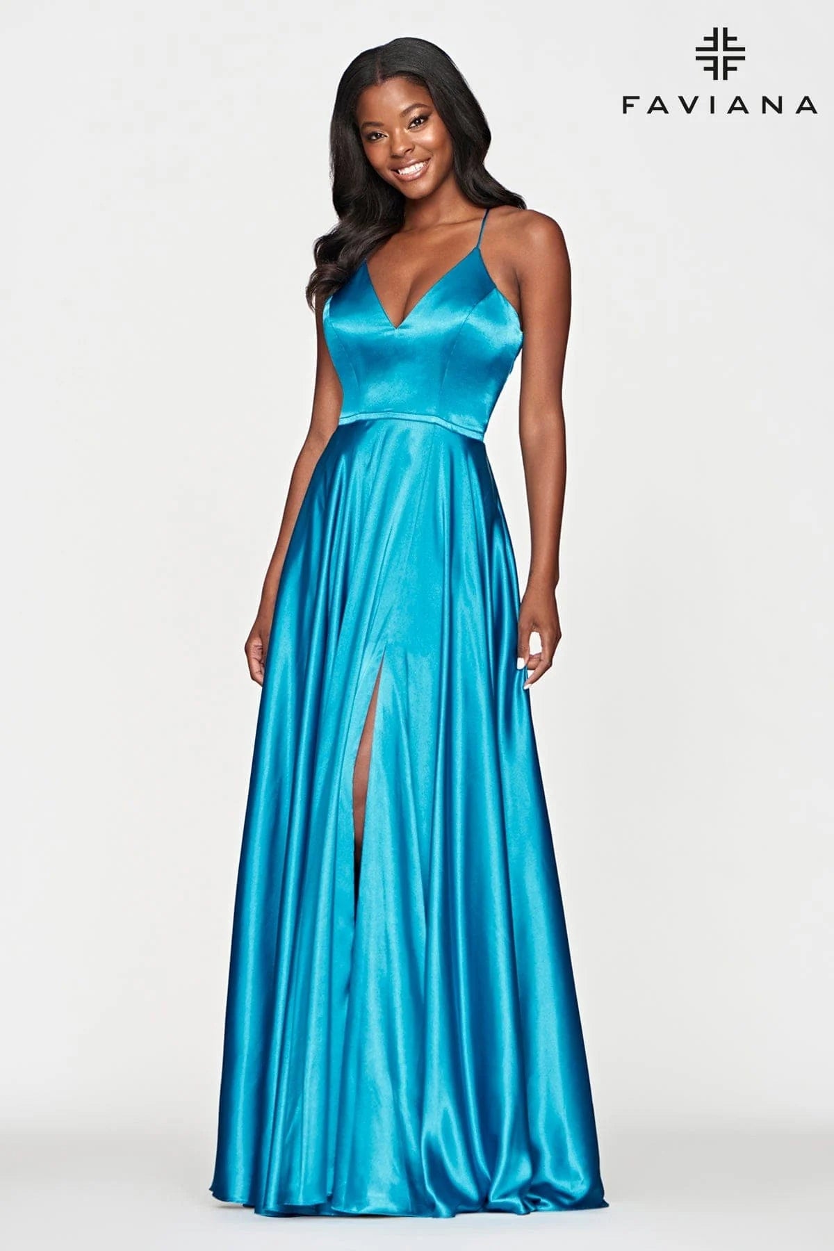 Teal Silky Charmeuse Lace Up Back Prom Dress With Side Pockets