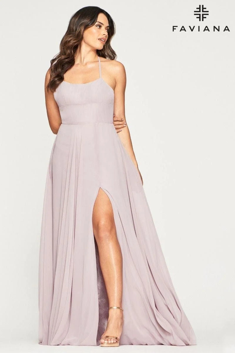 Chiffon Scoop Neck Lace Up Back Prom Dress