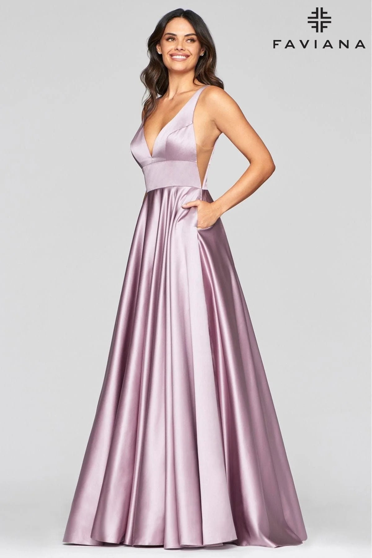 V Neck Dress With Satin Ballgown Skirt