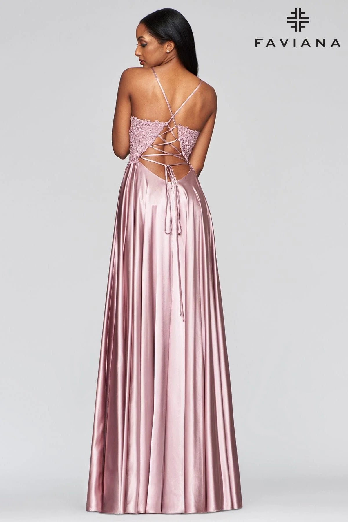 Deep Mauve Long Flowy Prom Dress With Lace Bustier And Corset Back