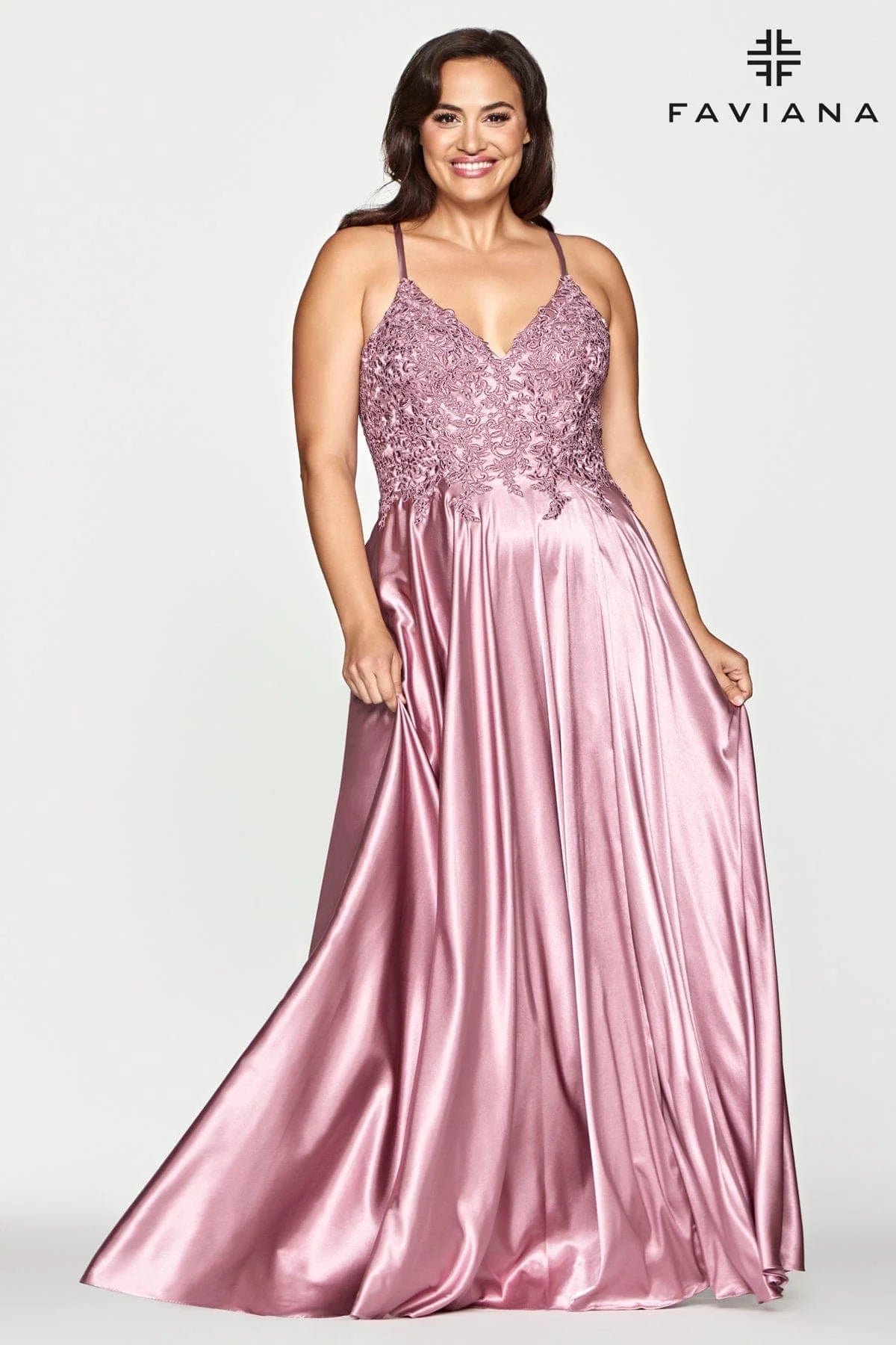 Plus Size Long Flowy Prom Dress With Lace Bustier And Corset Back | 9498