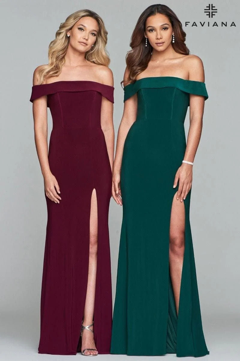 Long Jersey Off-The-Shoulder Dress With Slit