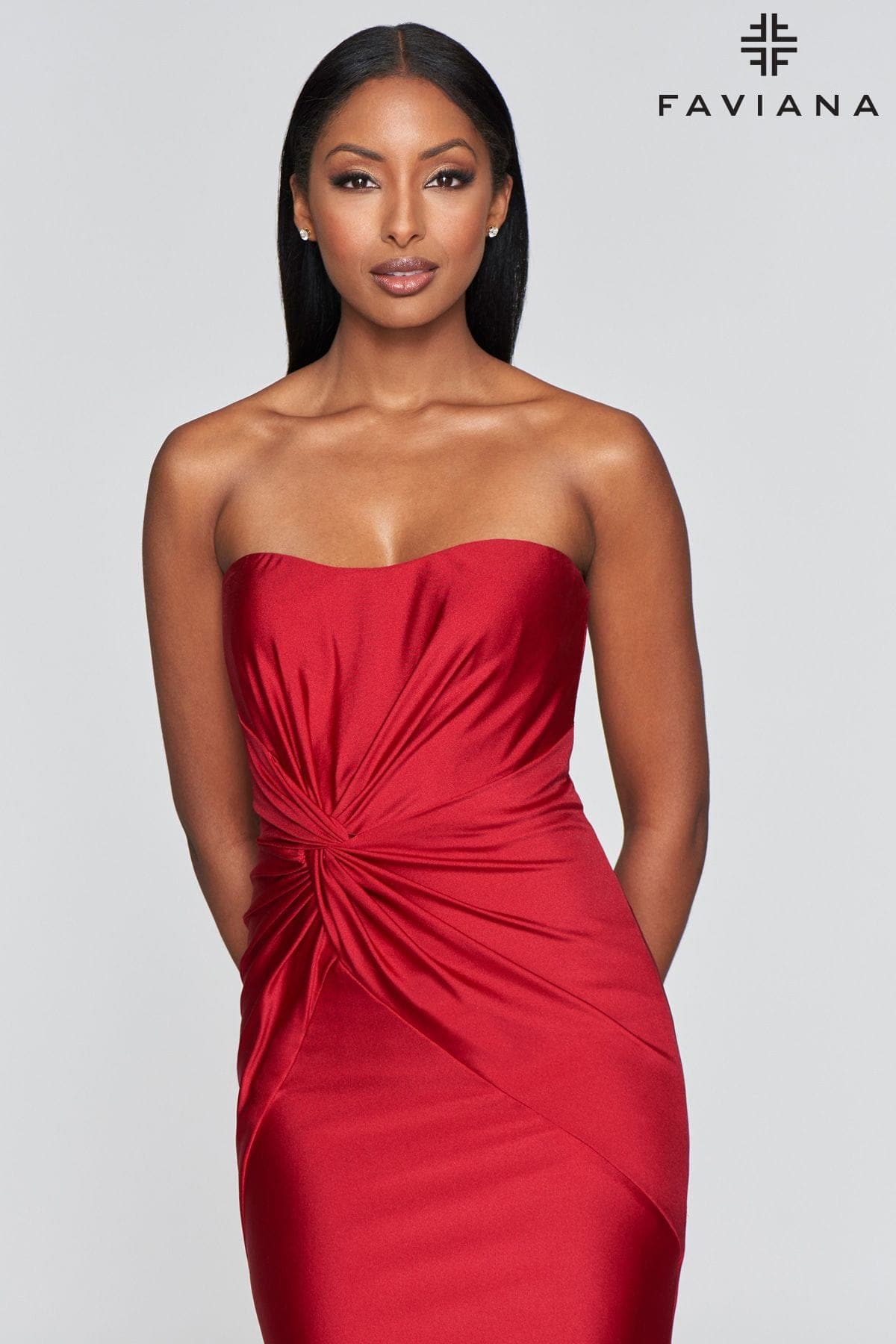 Strapless Tight Evening Gown With Twist Detail At Waist