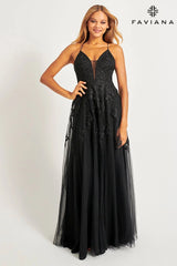 Black Long Lace Deep V Neck Dress With Lace Up Back | S10640