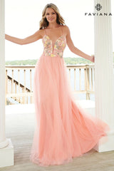 V-Neck Floral Sequin Prom Dress With Flowy Tulle Skirt | 11001