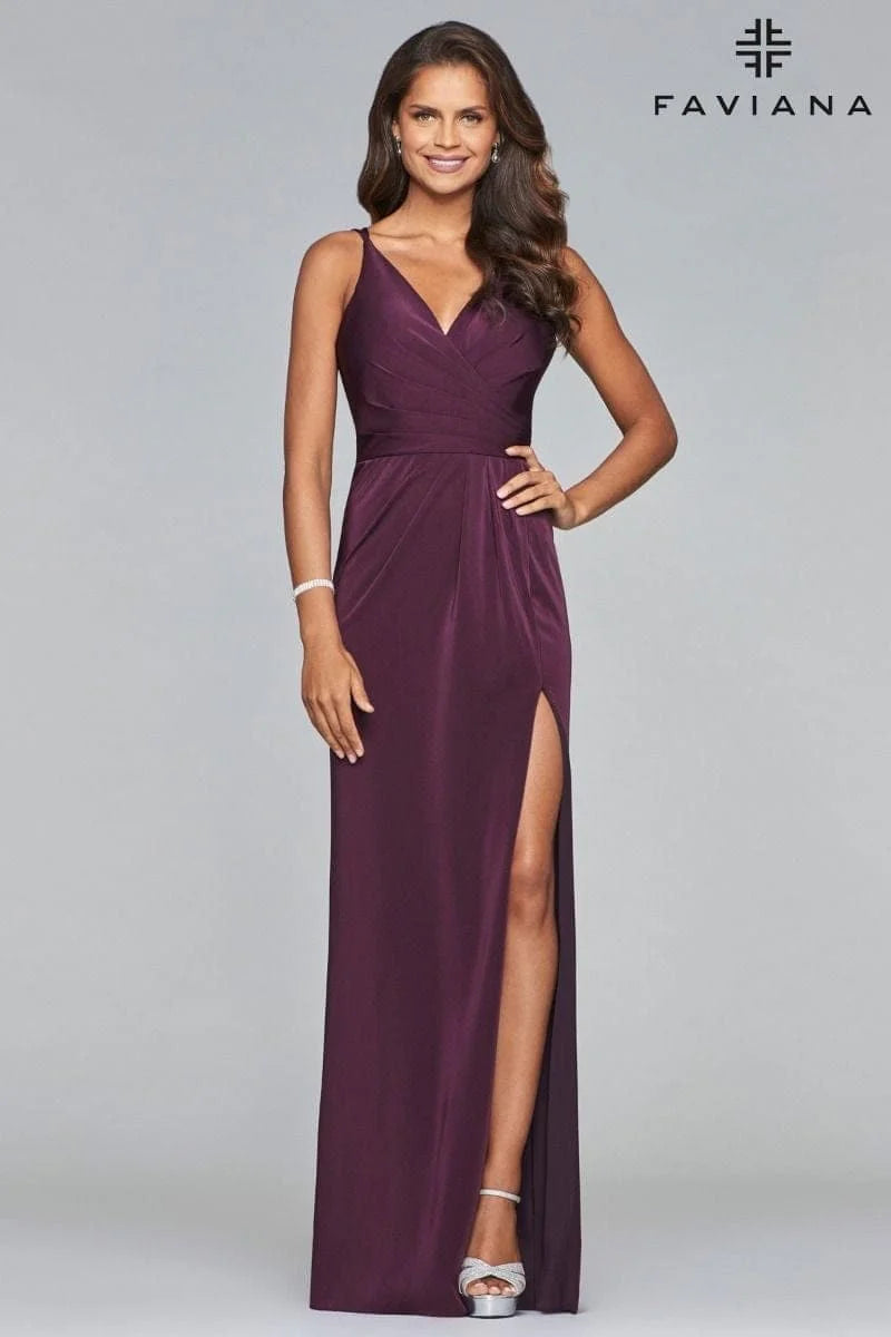 V Neck Long Dress With Wrap Front And Leg Slit