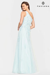 One Shoulder Ball Gown With Tulle And Beaded Applique