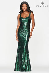 Emerald Green Long Sequin Prom Dress With Sweetheart Neckline