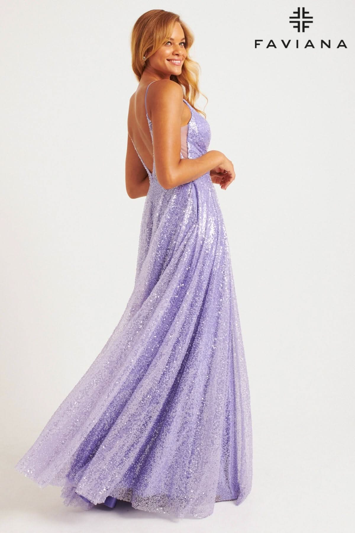 Shimmery Sequin A-Line Gown With Crossover V-Neck Detail | 11203