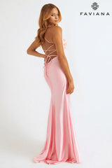 Pink Scoop Neck Bodycon Satin Dress With Floral Beaded Appliqué Corset | 11252