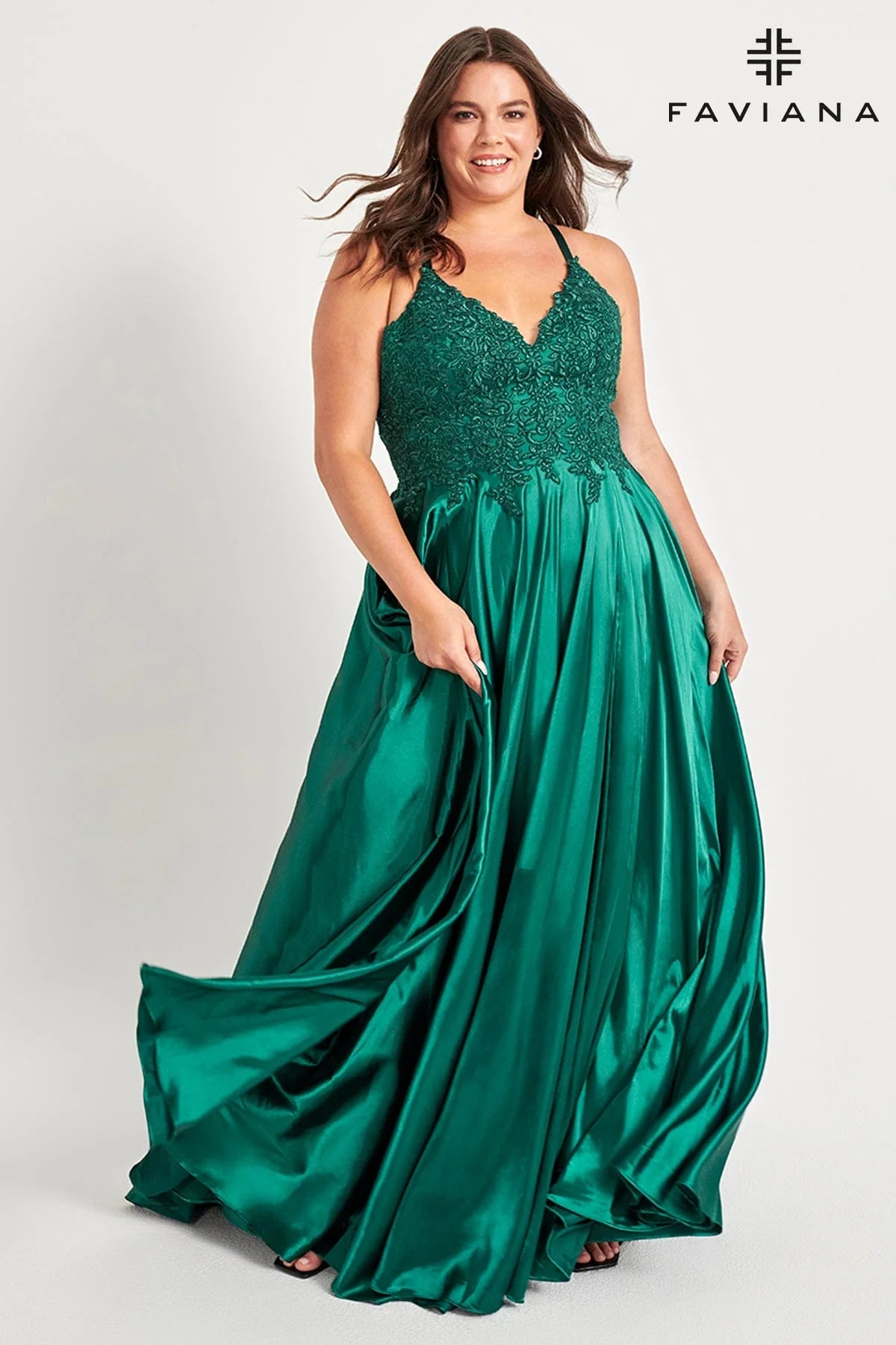 Plus Size Long Flowy Prom Dress With Lace Bustier And Corset Back | 9498