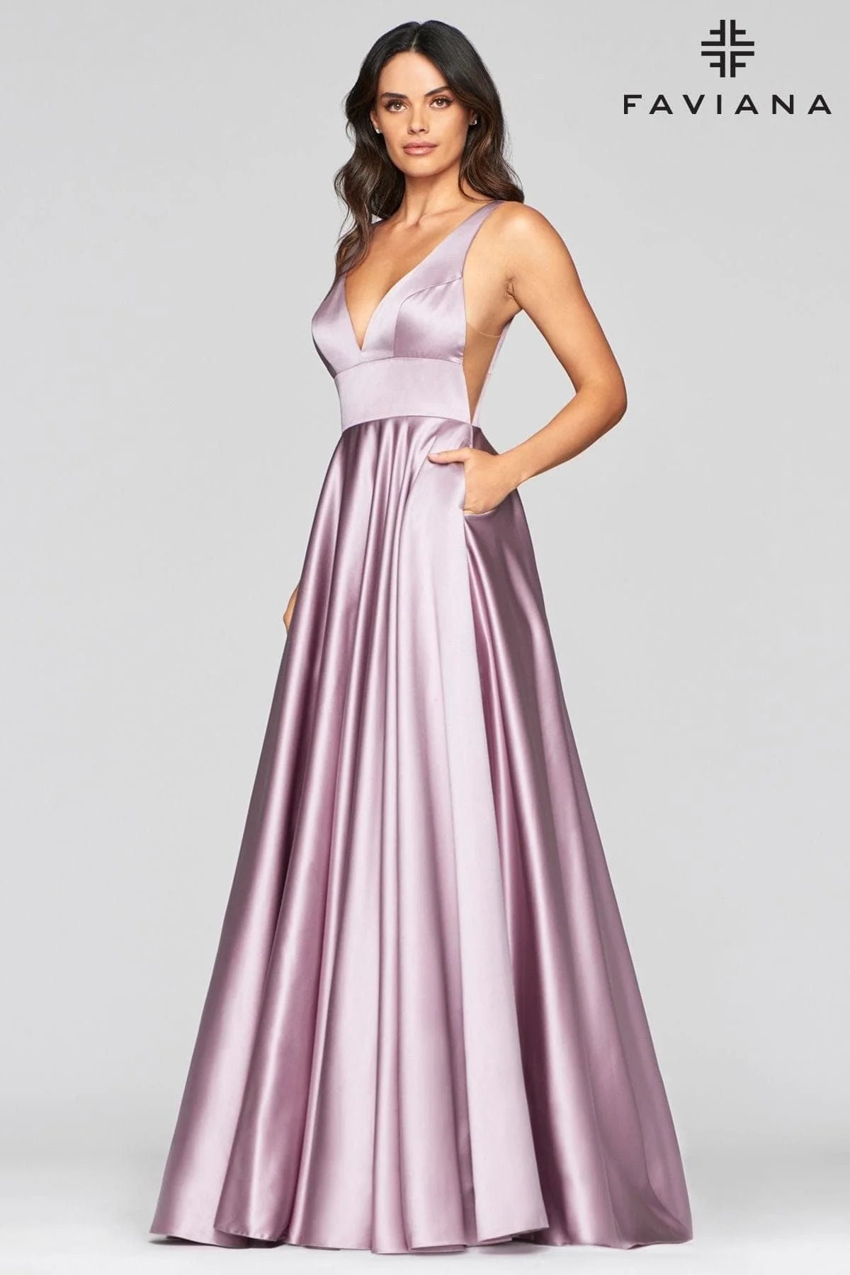 V Neck Dress With Satin Ballgown Skirt