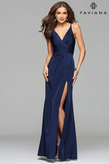 V Neck Long Dress With Wrap Front And Leg Slit