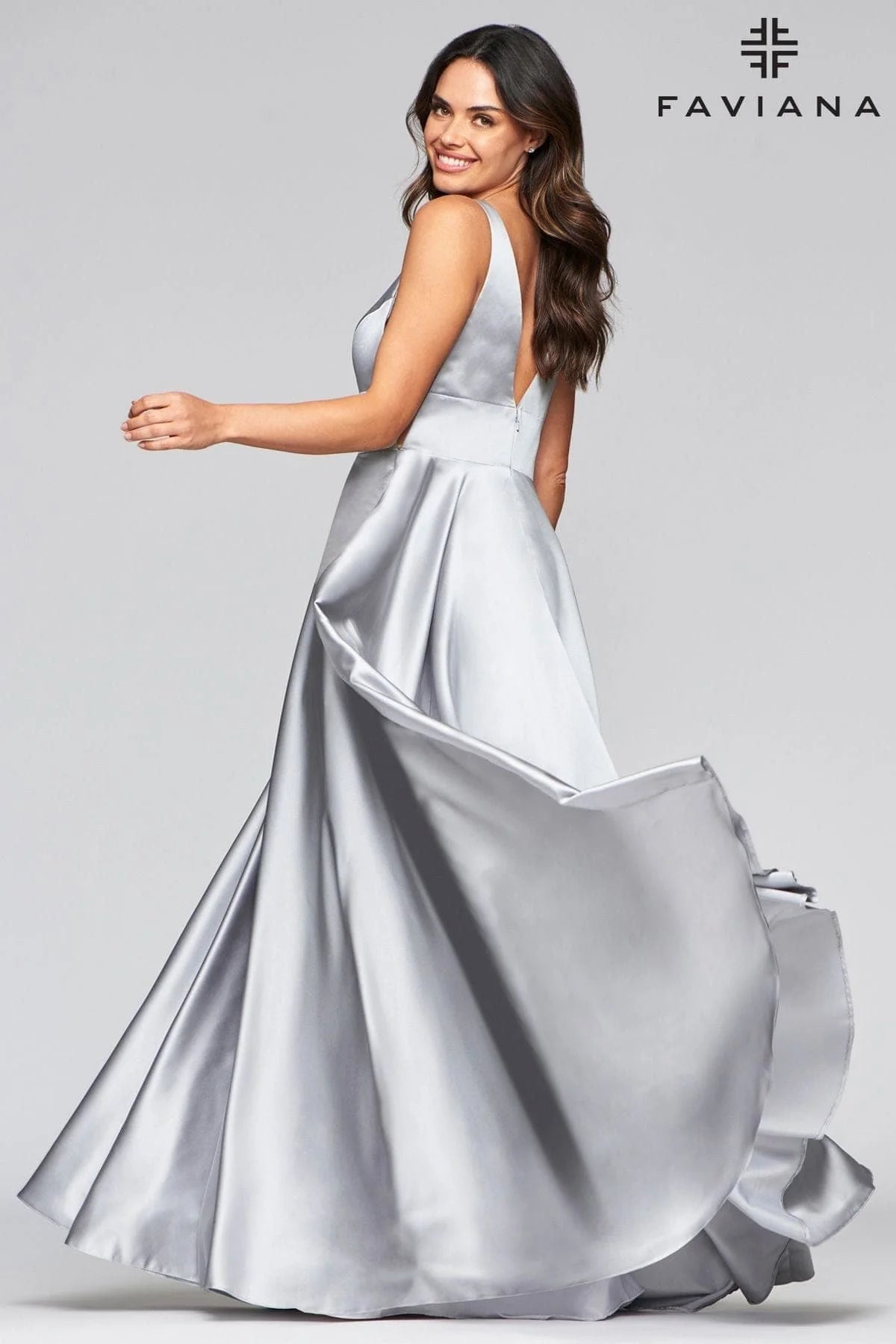 V Neck Dress With Satin Ballgown Skirt