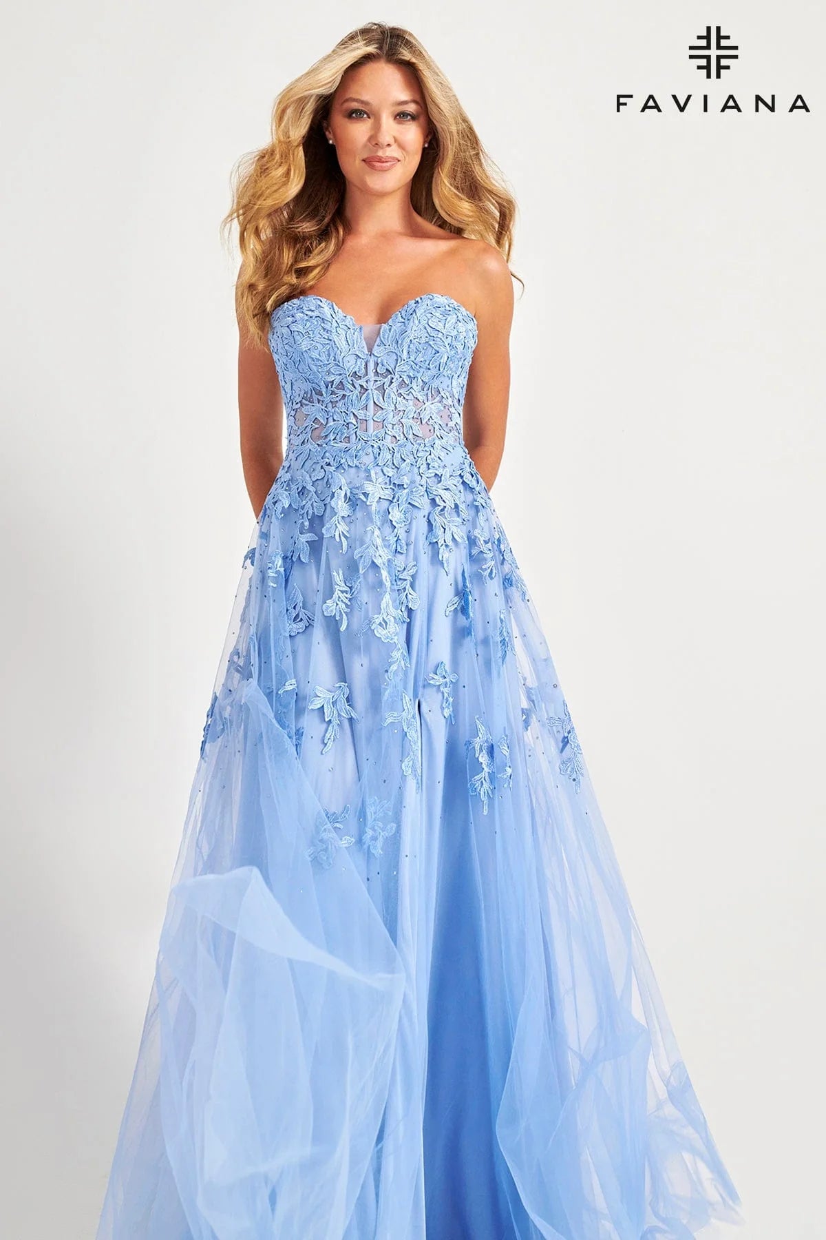 Long Tulle Prom Dress With Corset Bodice And Lace Appliqué | S10814