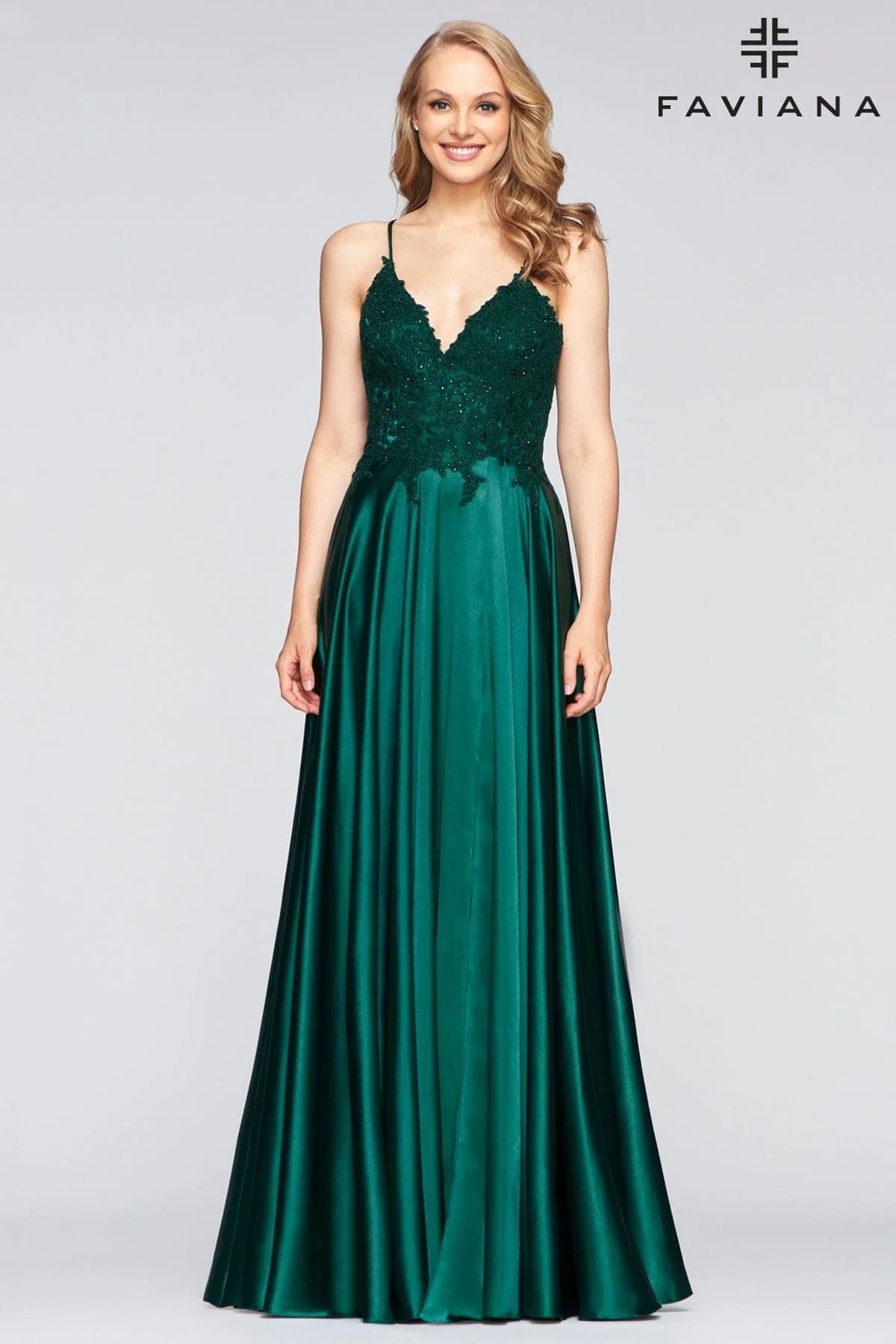 Deep Green Long Flowy Prom Dress With Lace Bustier And Corset Back