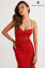 Red Sweetheart Lace Corset Dress With Lace-Up Back | 11054