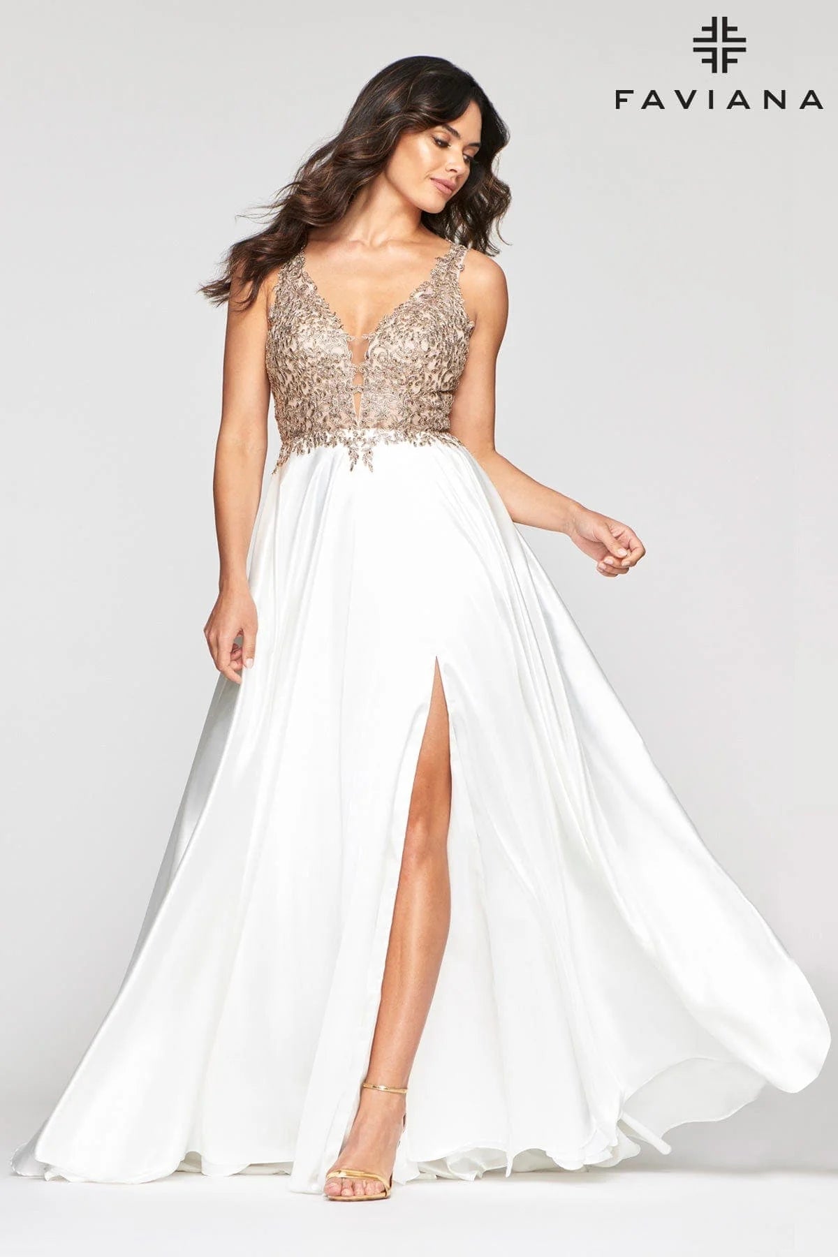 Deep V Neck Prom Dress With Flowy Skirt