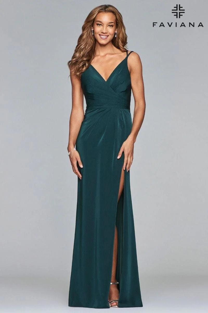 V Neck Long Dress With Wrap Front And Leg Slit