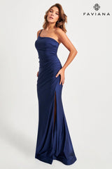 One Shoulder Gown With Gathered Side Ruching in Extended Sizing | 11071E