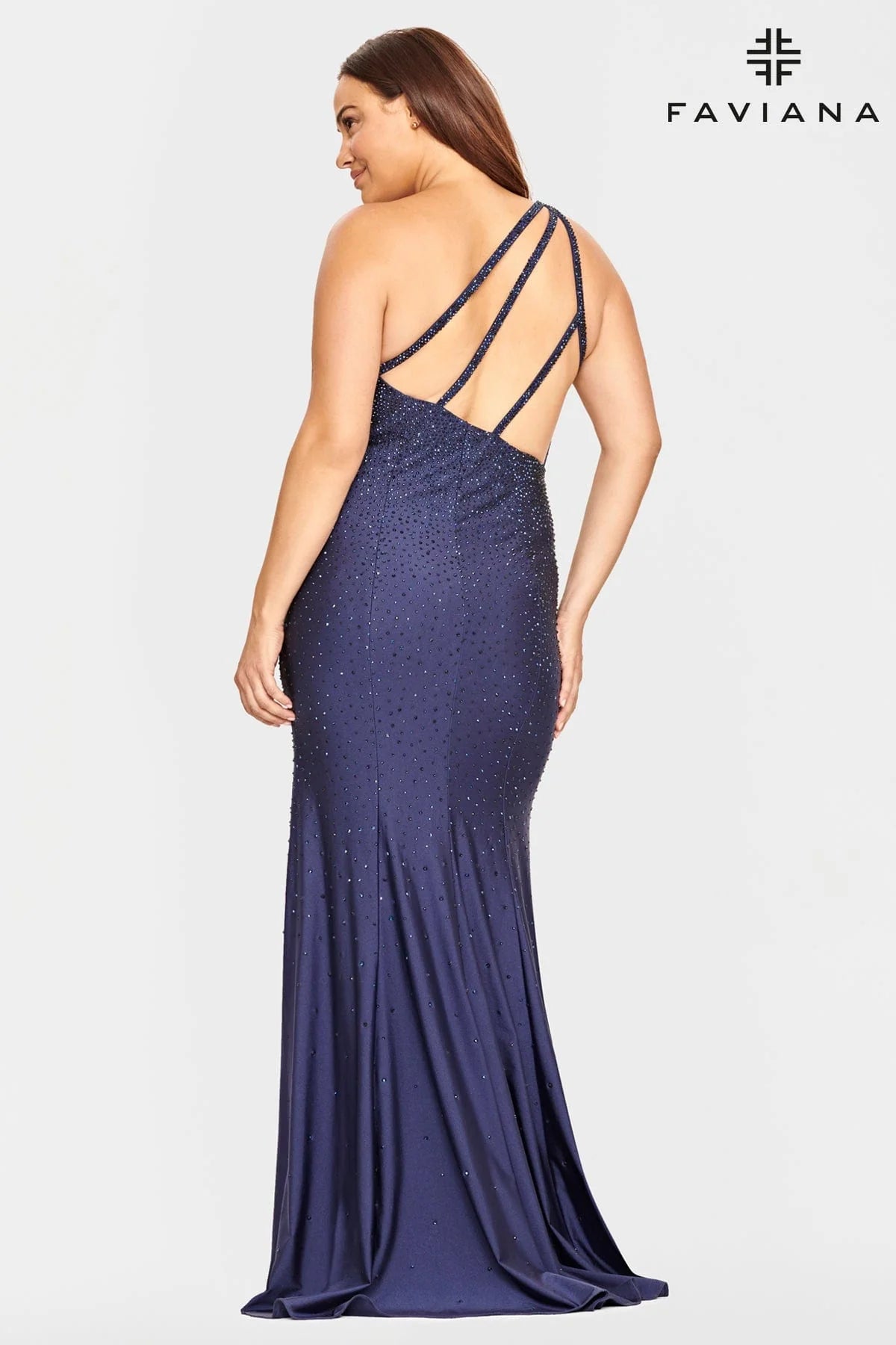 Plus Size One Shoulder Prom Dress With Strappy Back And Beading