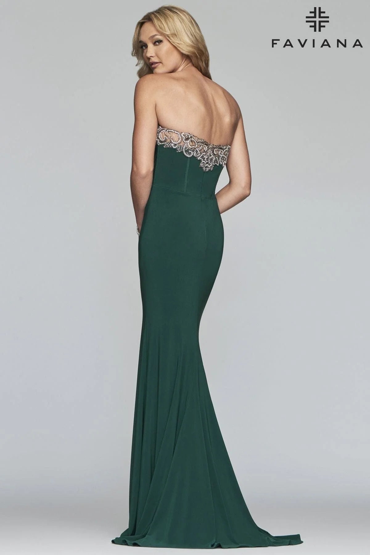 Long Jersey Dress Strapless With Neckline Embroidery