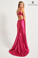 Satin Long Dress With Open Back And Rhinestone Embellishment | 11008