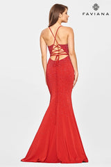 Red Sweetheart Neckline Long Dress With Rhinestone Beading And Corset Back