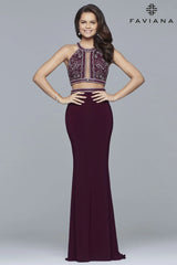 Two Piece Long Dress With Beaded Bodice