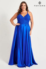 Royal Blue Plus Size Long Flowy Prom Dress With Lace Bustier And Corset Back