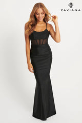 Mesh Hotfix Rhinestone Corset Dress With Scoop Neck And Ruching At Sides | 11079