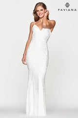 White Lace Long Dress With V Neck And Lace Up Open Back | S10508