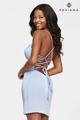 Lace Up Back Tight Short Dress With Sweetheart Neck