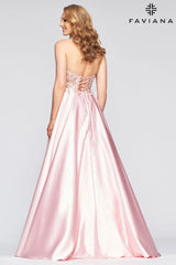 Strapless Satin Long Dress With Pockets