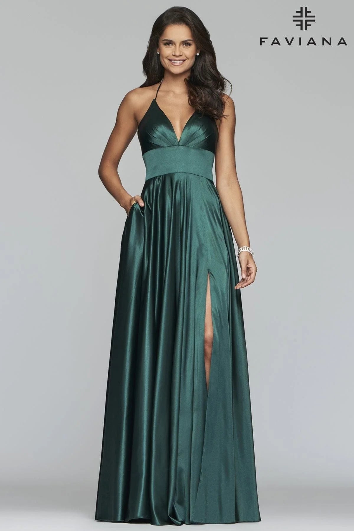 Long Matte Satin V-Neck Lace-Up Gown