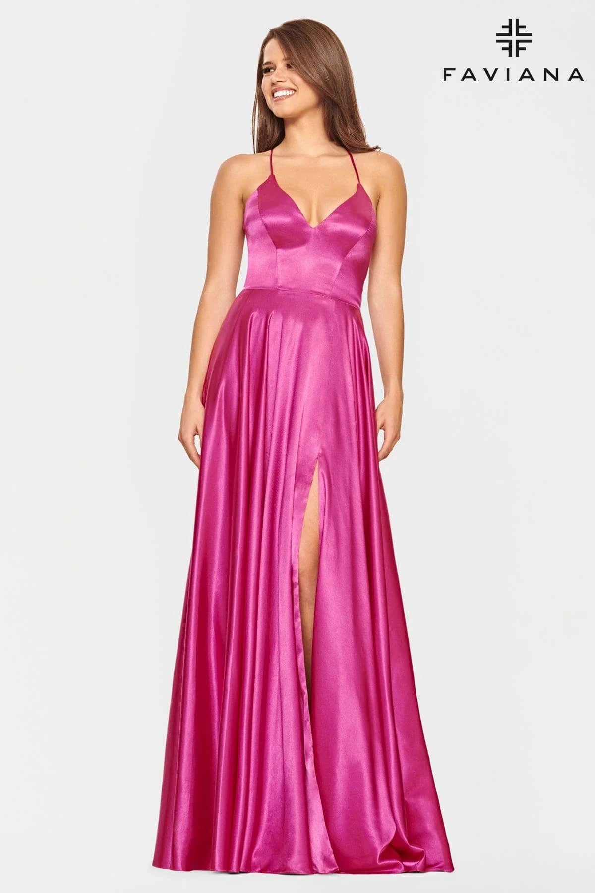 Pink Silky Charmeuse Lace Up Back Prom Dress With Side Pockets