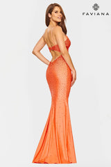 V Neckline Prom Dress With Rhinestone Beading