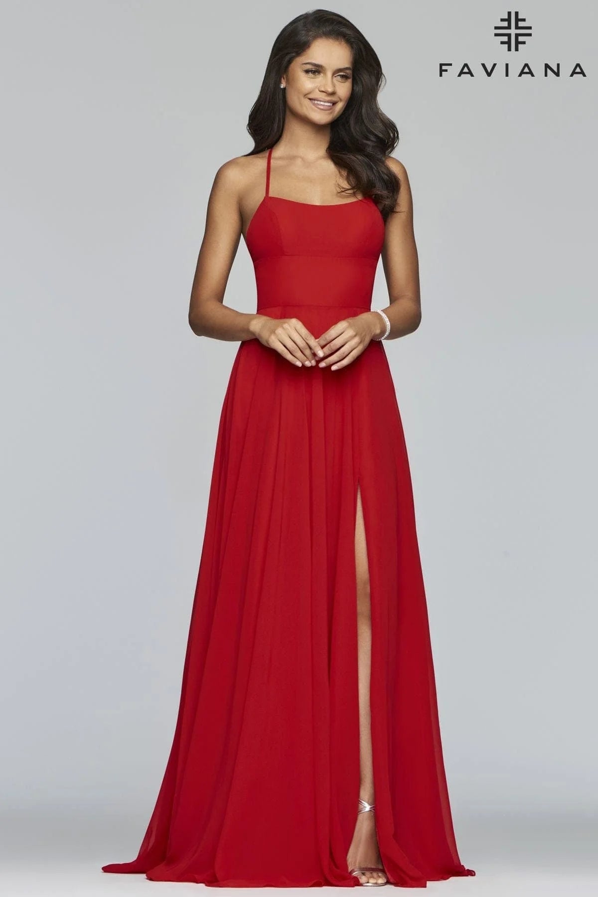 Chiffon Scoop Neck Lace Up Back Prom Dress