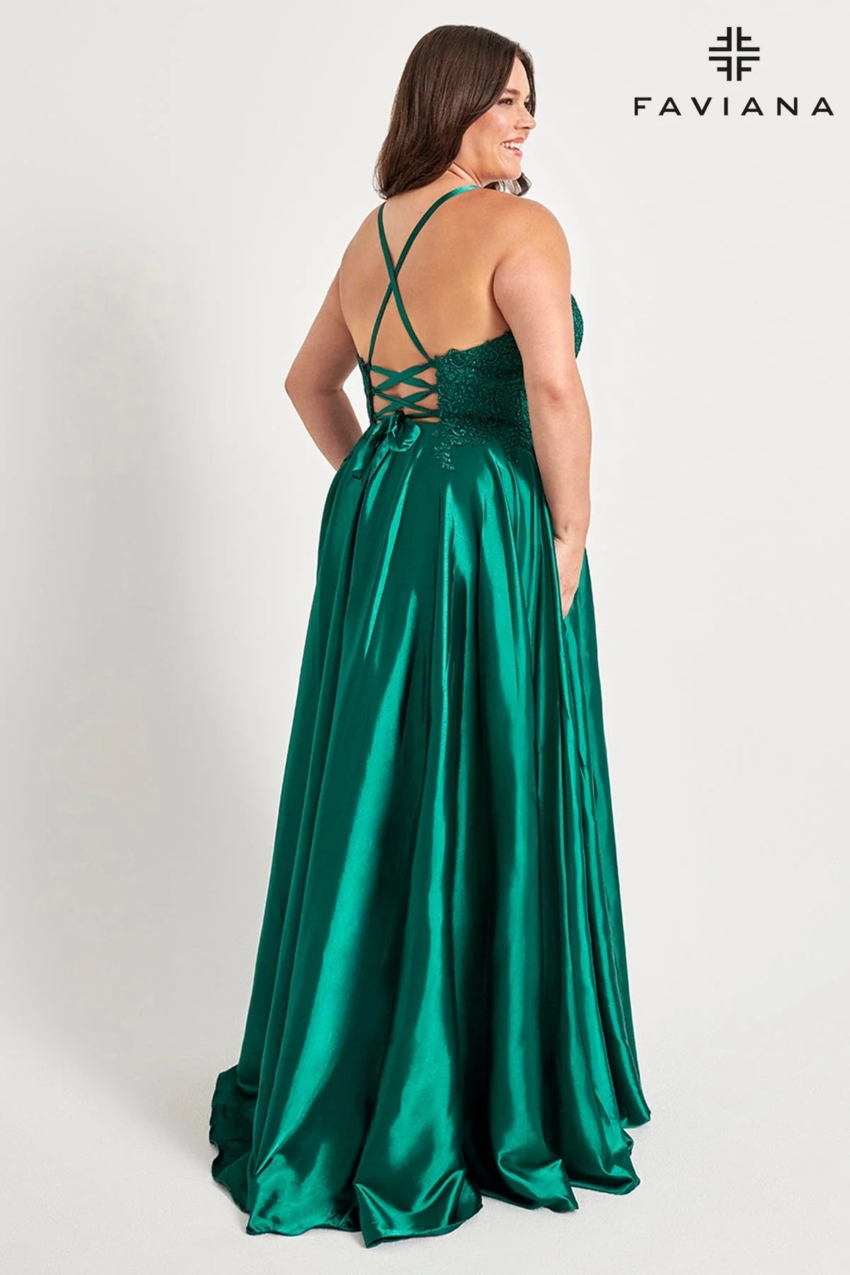 Plus Size Long Flowy Prom Dress With Lace Bustier And Corset Back | 9498