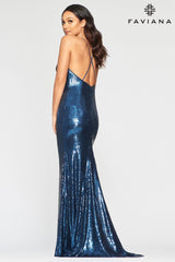 Long Sequin Dress With Plunging Neckline