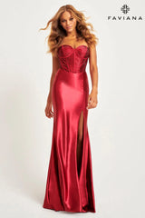 Red Strapless Bustier Dress With Hotfix Crystal Embellished Corset | 11006