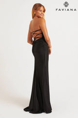 Strapless Evening Dress With Crystal Grommet Lace-Up Back | 11266